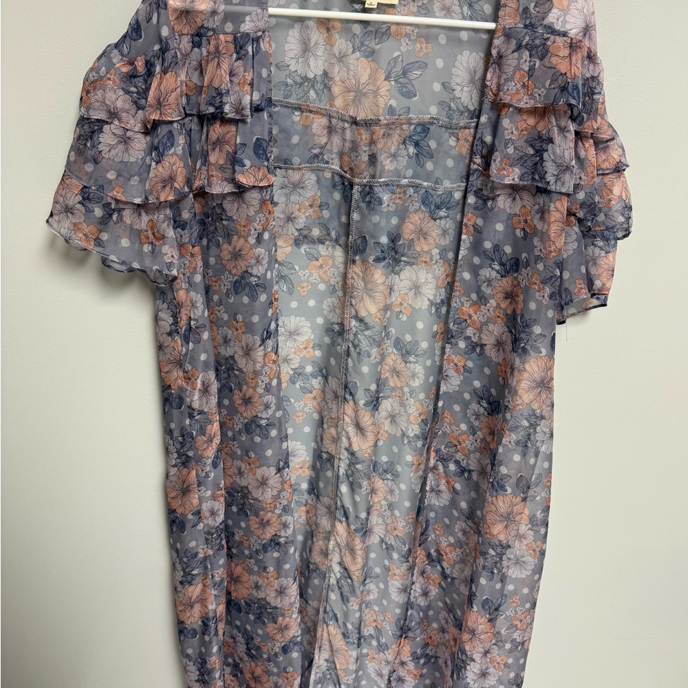 Easel Pink Bell Sleeve Sheer Blouse